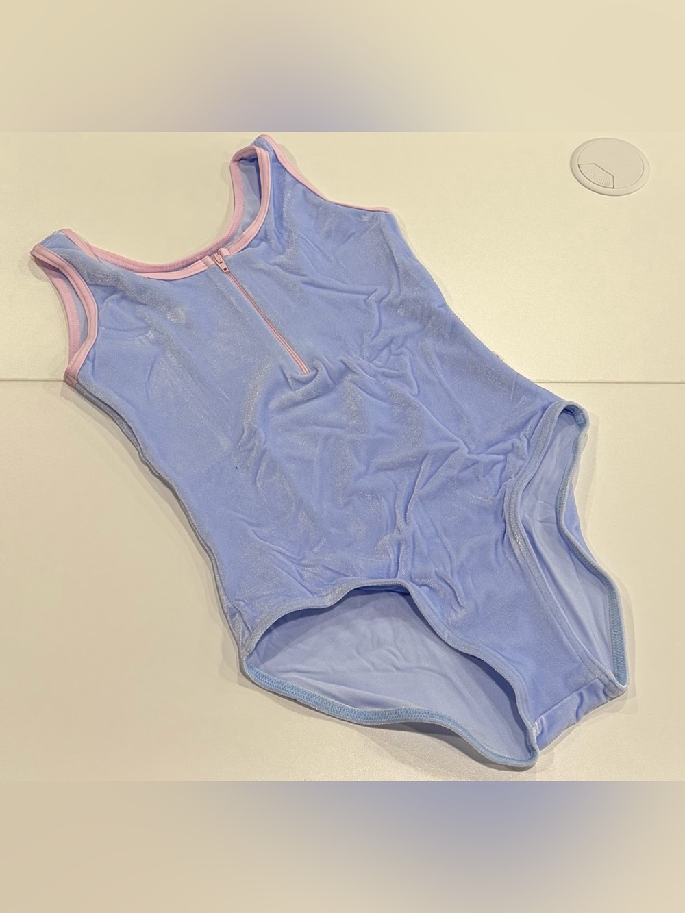 Yumiko Women's Small Cora VelvetĀ Leotard Serenade Blue Pink Trim NWT Lined